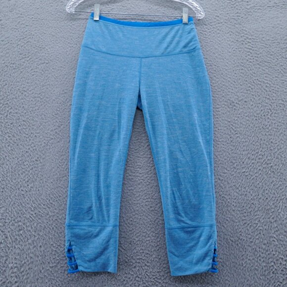 Prana Womens Cropped Athletic Legging‎ Small Blue Hem Cutout Workout Yoga - Picture 1 of 15